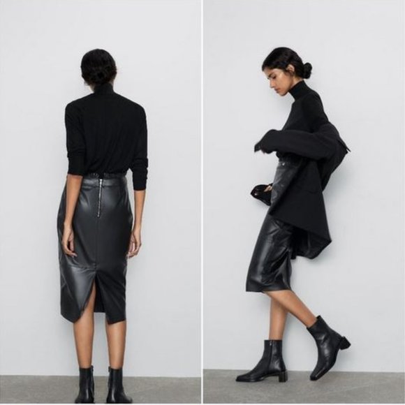 Zara Black Faux Leather Skirt With Gold Buttons, NWT, S - Picture 2 of 14